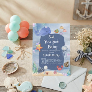 Invitation À la mer bientôt bleu Océan Animaux Baby Shower