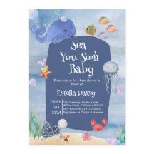 À la mer bientôt bleu Océan Animaux Baby Shower