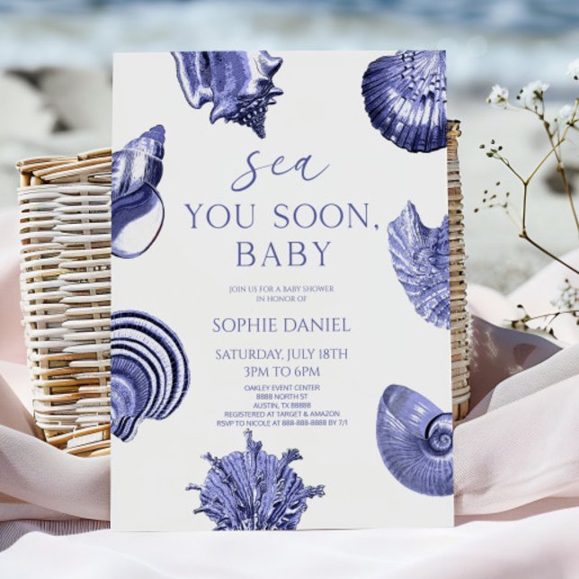Invitation À la mer bientôt, coquillages bébé bleu Shower pou (Créateur téléchargé)