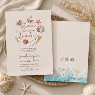 Invitation À la mer bientôt coquillages sable shower de bébé