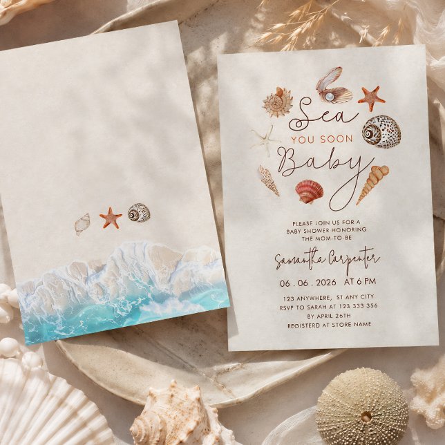 Invitation À la mer bientôt coquillages sable shower de bébé (Créateur téléchargé)