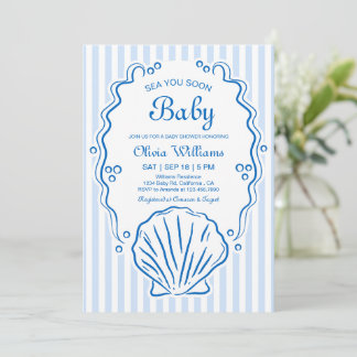 Invitation À la mer bientôt, Fête de bébé garçon coquillage d