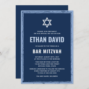 Invitation à la mitzvah de bar bleu foncé avec fro