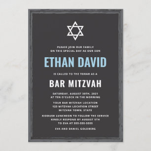 Invitation à la mitzvah de bar gris foncé avec fro