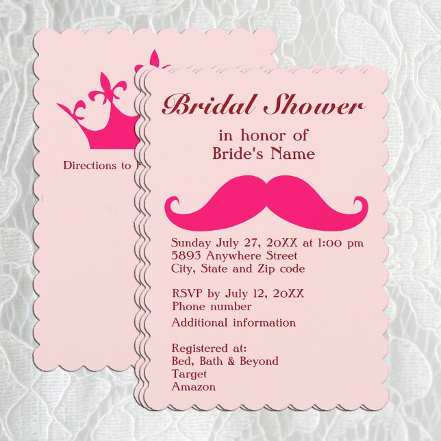 Invitation à la Moustache rose et à la douche nupt (Pink Mustache and Tiara Bridal Shower Invitation)