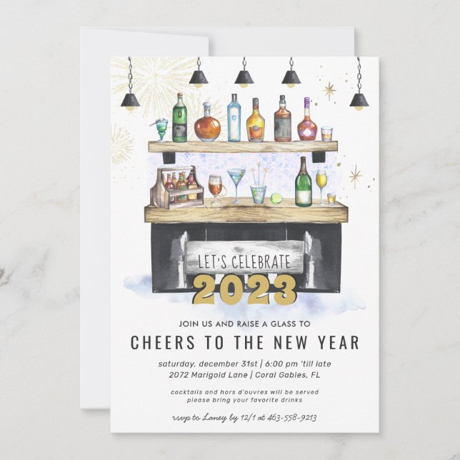 Invitation À la nouvelle année | Fête de cocktails des Fêtes (Devant)