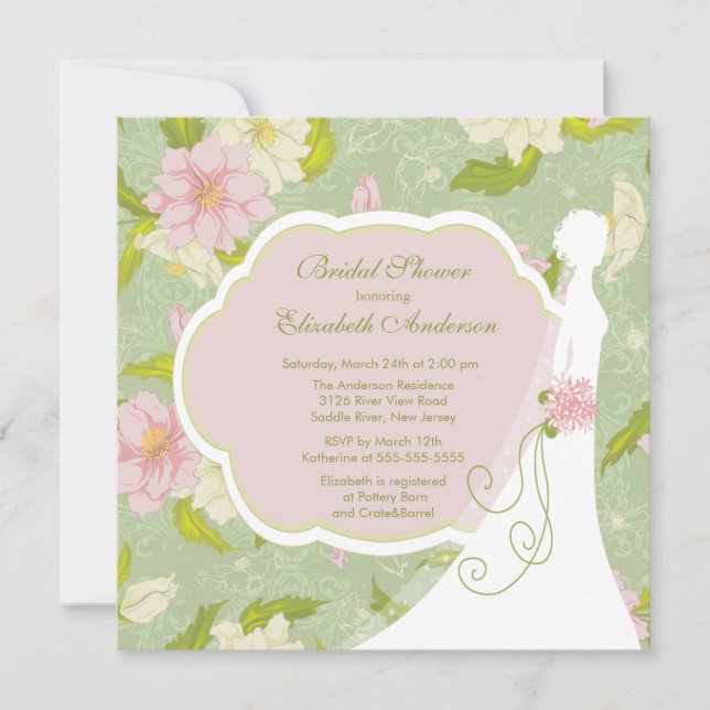 Invitation à la nuptiale de la mariée florale rose (Devant)