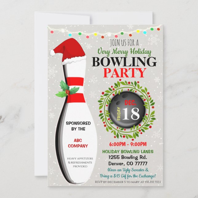 Invitation à la partie de bowling de Noël (Devant)