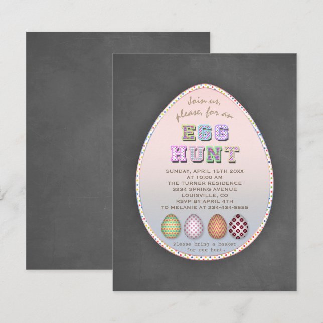 Invitation à la partie de Chasse aux Oeufs de Pâqu (Devant / Derrière)