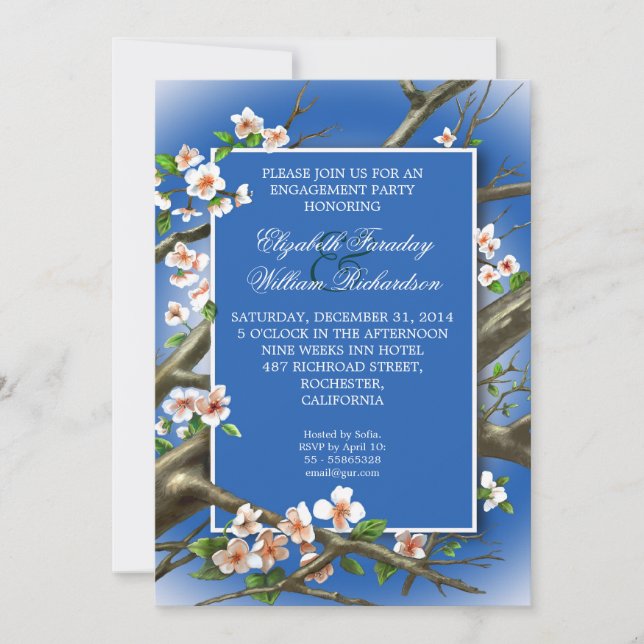 invitation à la partie d'engagement bleu élégant (Devant)