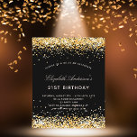 Invitation à la parties scintillant d'or noir<br><div class="desc">Une invitation moderne, élégante et glamour pour une fête d'anniversaire de 21e (ou tout âge). Un arrière - plan noir décoré avec de la poussière de parties scintillant en faux or. Le nom est écrit avec un script de style moderne écrit à la main. Personnalisez et ajoutez les détails de...</div>