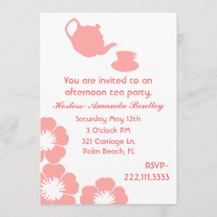 Invitation à la Peach and White Tea Party