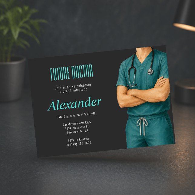 Invitation à la photo de remise de diplômes du fut (Future doctor graduation invite, modern teal medical celebration design)