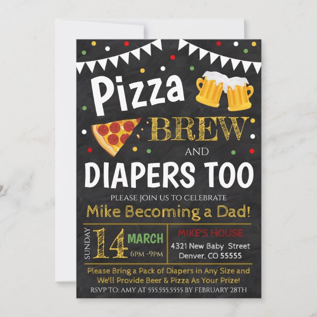 Invitation à la pizza et au Baby shower de la bièr (Devant)