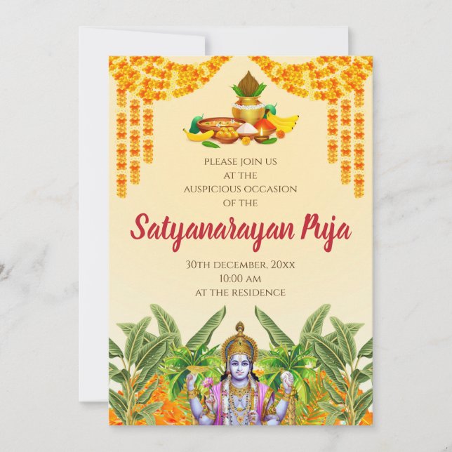 Invitation à la pooja indienne Invitation à la kat (Devant)