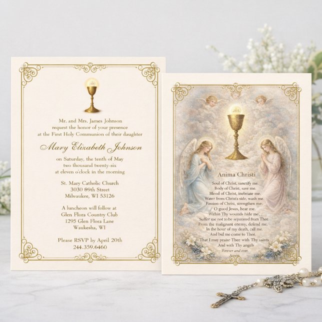 Invitation à la Première Communion Anima Christi (Anima Christi First Holy Communion Invitations )