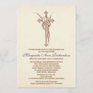 Invitation à la première communion - Croix élégant