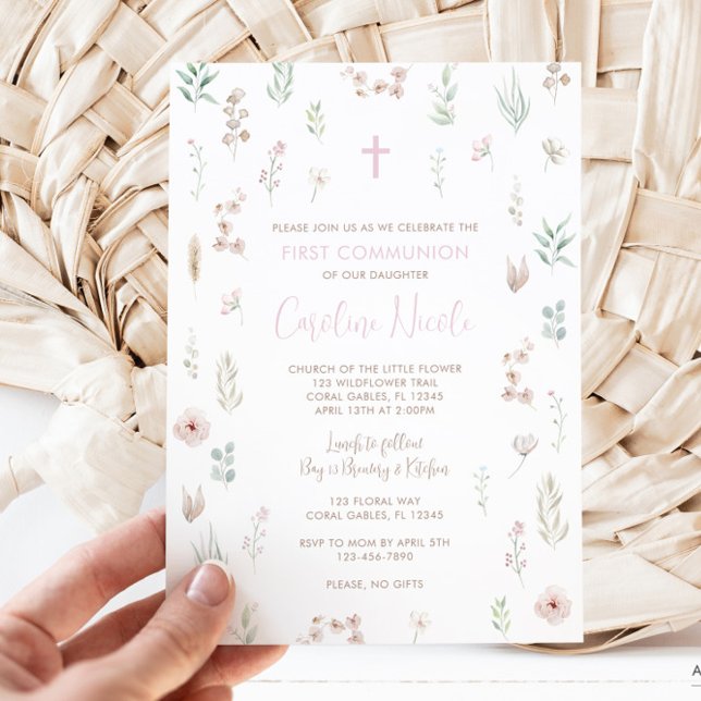 Invitation à la première communion de fleur sauvag (First Communion Invitation)
