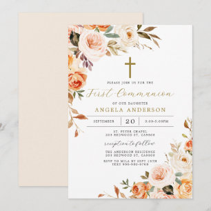 Invitation à la première communion de fleurs orang