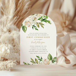 Invitation à la première communion des fleurs doré