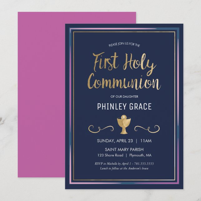 Invitation à la première communion - Élégante, sim (Devant / Derrière)