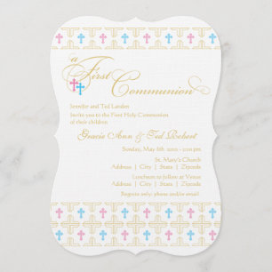 Invitation à la première communion jumelle garçon 