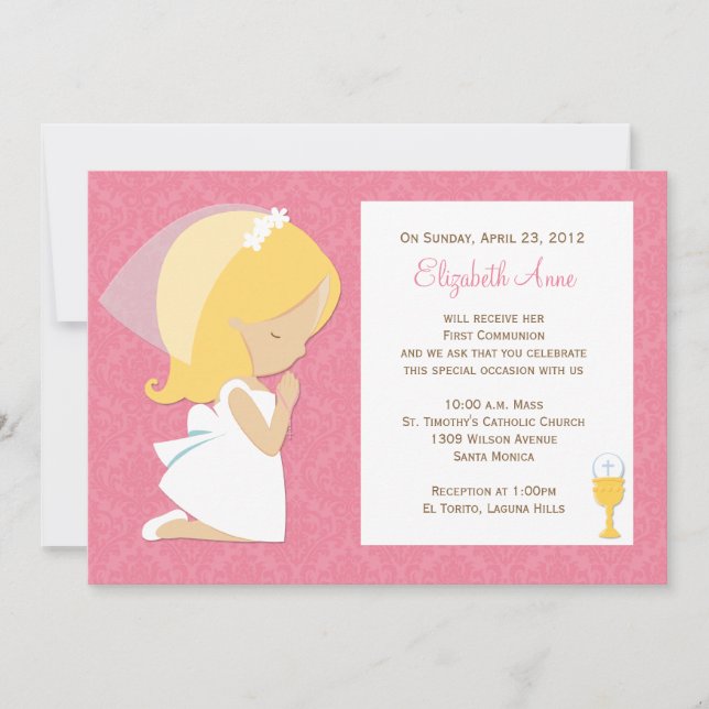 Invitation à la première communion pour les filles (Devant)