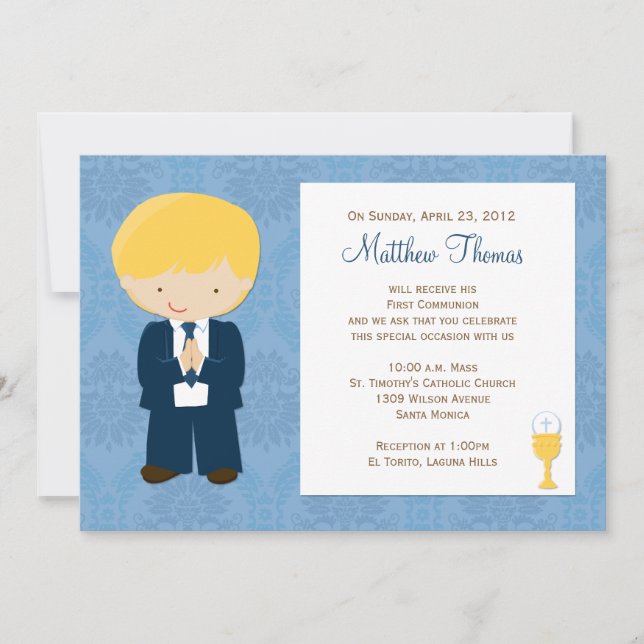 Invitation à la première communion pour un garçon (Devant)