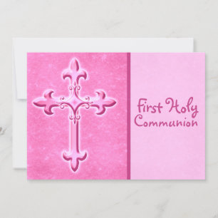 Invitation à la première communion sainte rose