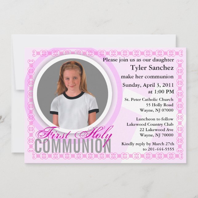Invitation à la première communion sainte rose cla (Devant)