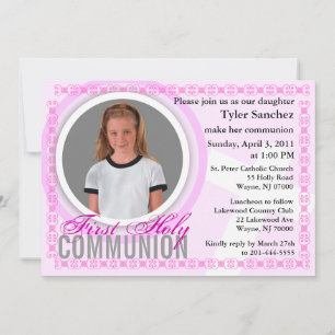 Invitation à la première communion sainte rose cla