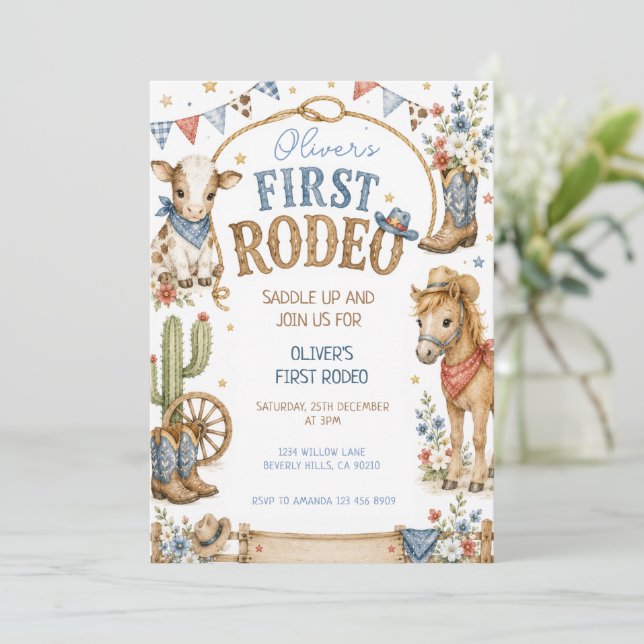Invitation à la première fête d'anniversaire Cowbo (Debout devant)
