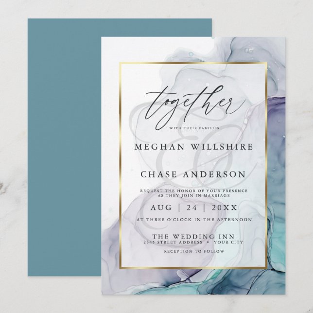 Invitation à la prune Turquoise Mariage d'encre d' (Devant / Derrière)