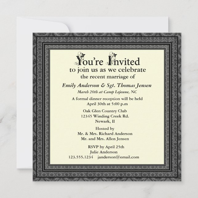 Invitation à la réception après le mariage (Devant)