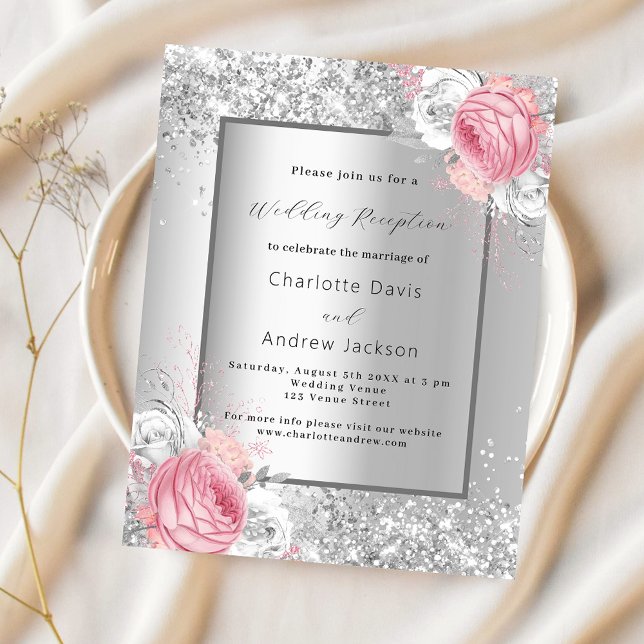 Invitation à la réception de mariage rose argenté (Créateur téléchargé)