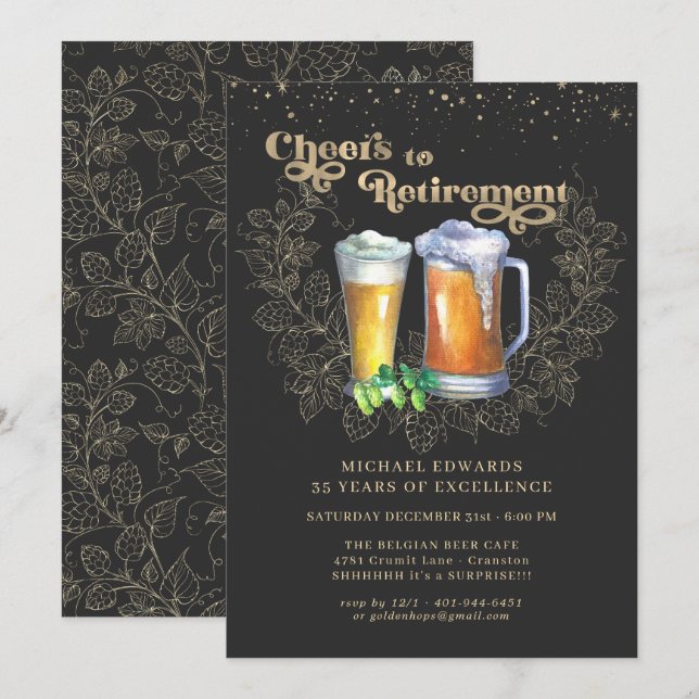 Invitation À la retraite | De superbes houblons et bières (Devant / Derrière)