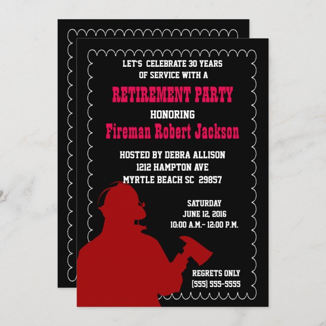 Invitation à la retraite du chef pompier/incendie (Devant / Derrière)