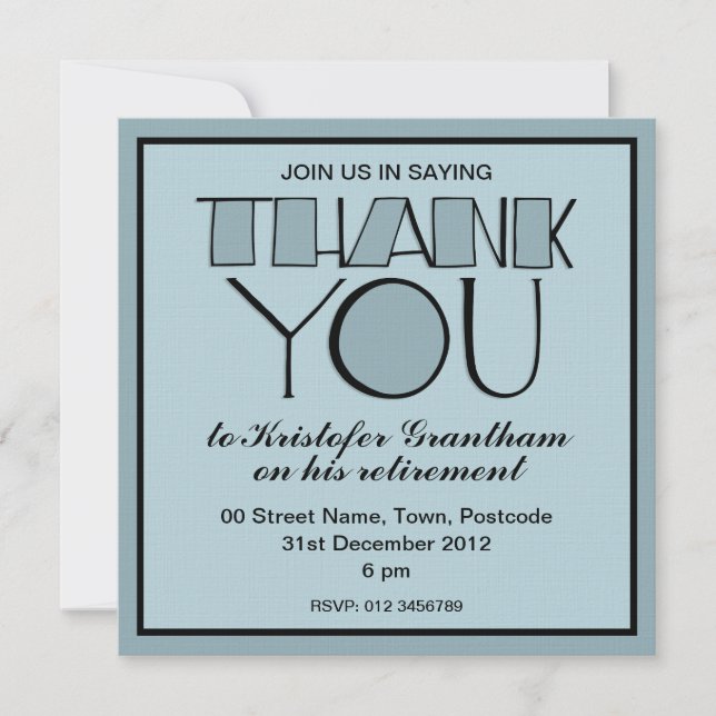 Invitation à la retraite en bleu Merci (Devant)