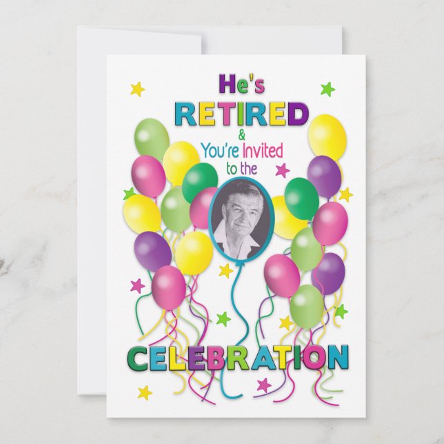 Invitation à la retraite Festif, ballons et photo (Devant)