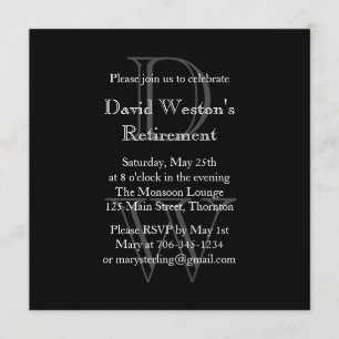 Invitation à la retraite monogramme moderne (noir)