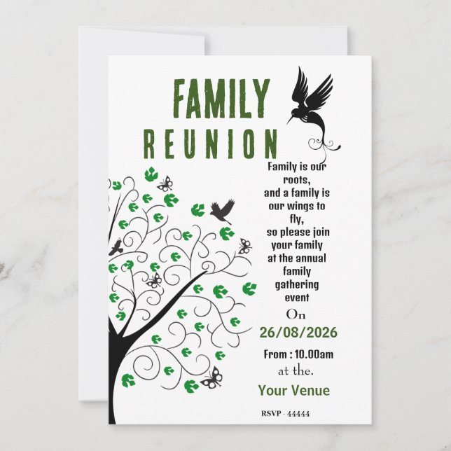 Invitation à la réunion de famille des oiseaux (Devant)