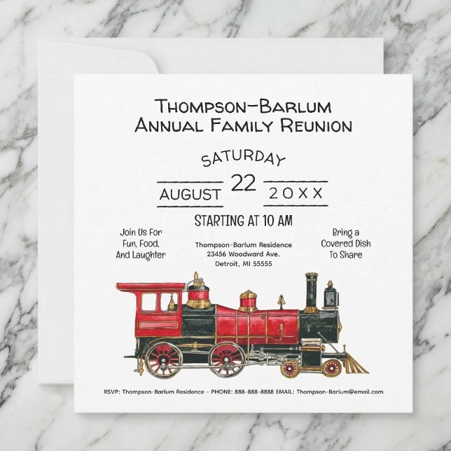 Invitation à la réunion de famille du train rouge (Red Train Family Reunion Invitation)