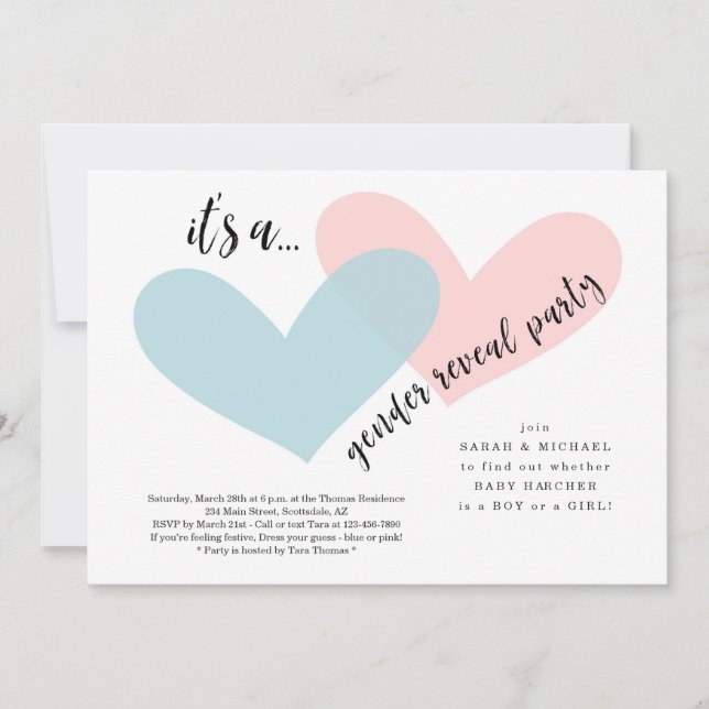 Invitation à la révélation de genre | Coeurs rose  (Devant)