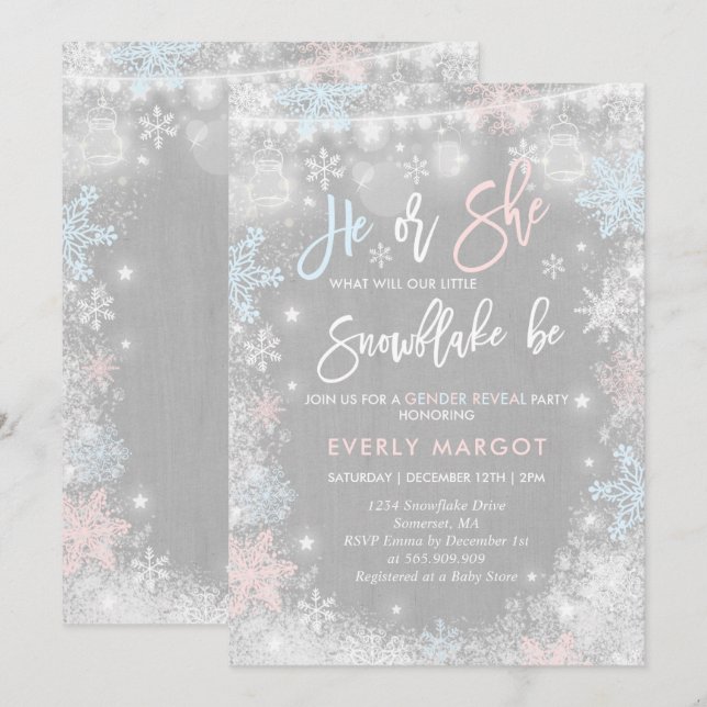 Invitation à la révélation de genre hivernal Baby  (Devant / Derrière)