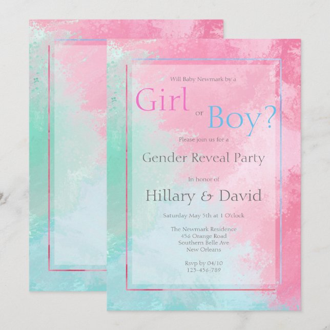 Invitation à la révélation du genre rose et bleu m (Devant / Derrière)