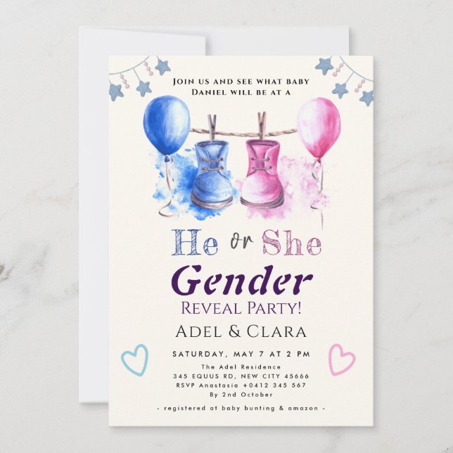 Invitation à la révélation du sexe de bébé (Devant)