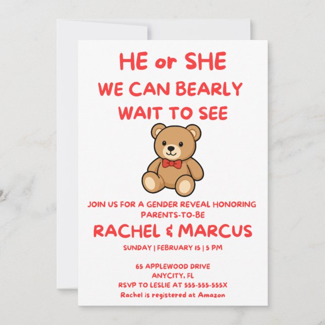 Invitation à la révélation du sexe de bébé avec un (Devant)