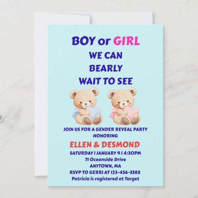 Invitation à la révélation du sexe de bébé avec un (Devant)