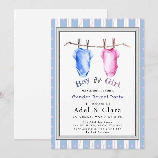 Invitation à la révélation du sexe de bébé garçon  (Devant / Derrière)