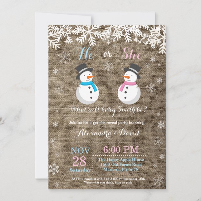 Invitation à la révélation du sexe de bébé sur le  (Devant)